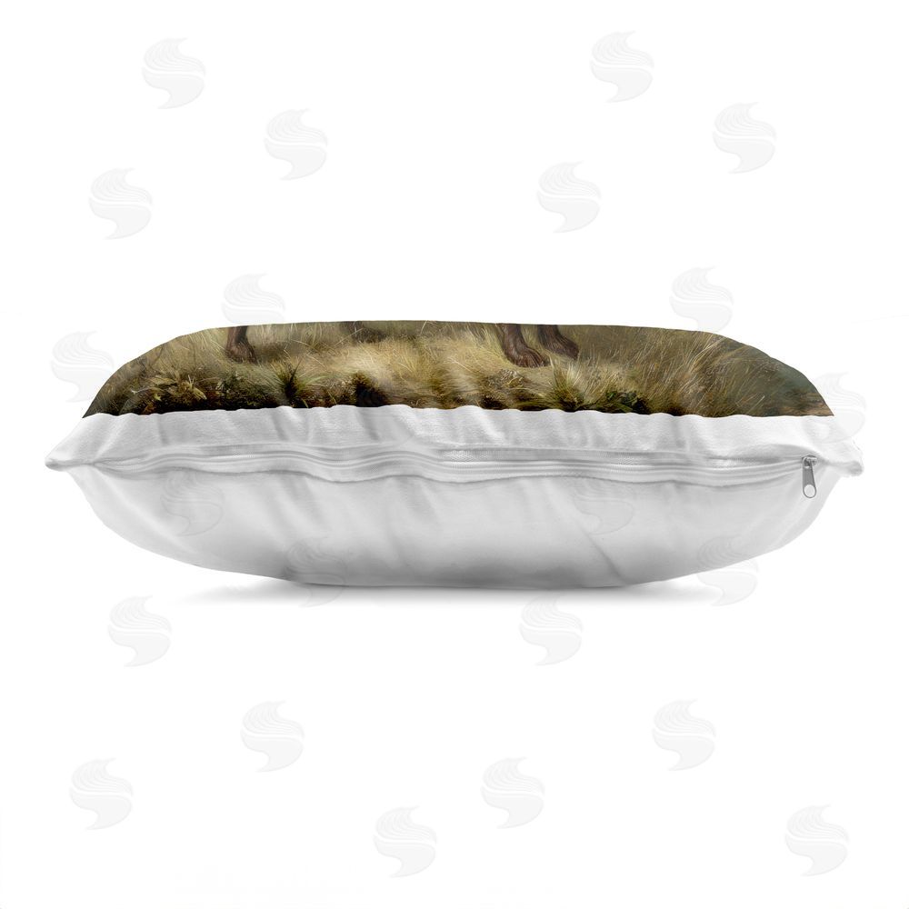 Petal Prints Design On Alert Brown Labrador Printed Lumbar Throw Pillow Side View with Zipper Detail