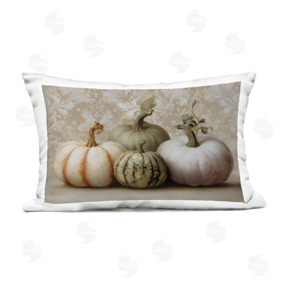Arlington Prints Pastel Gourds on Vintage Pattern Outdoor Printed Lumbar Throw Pillow