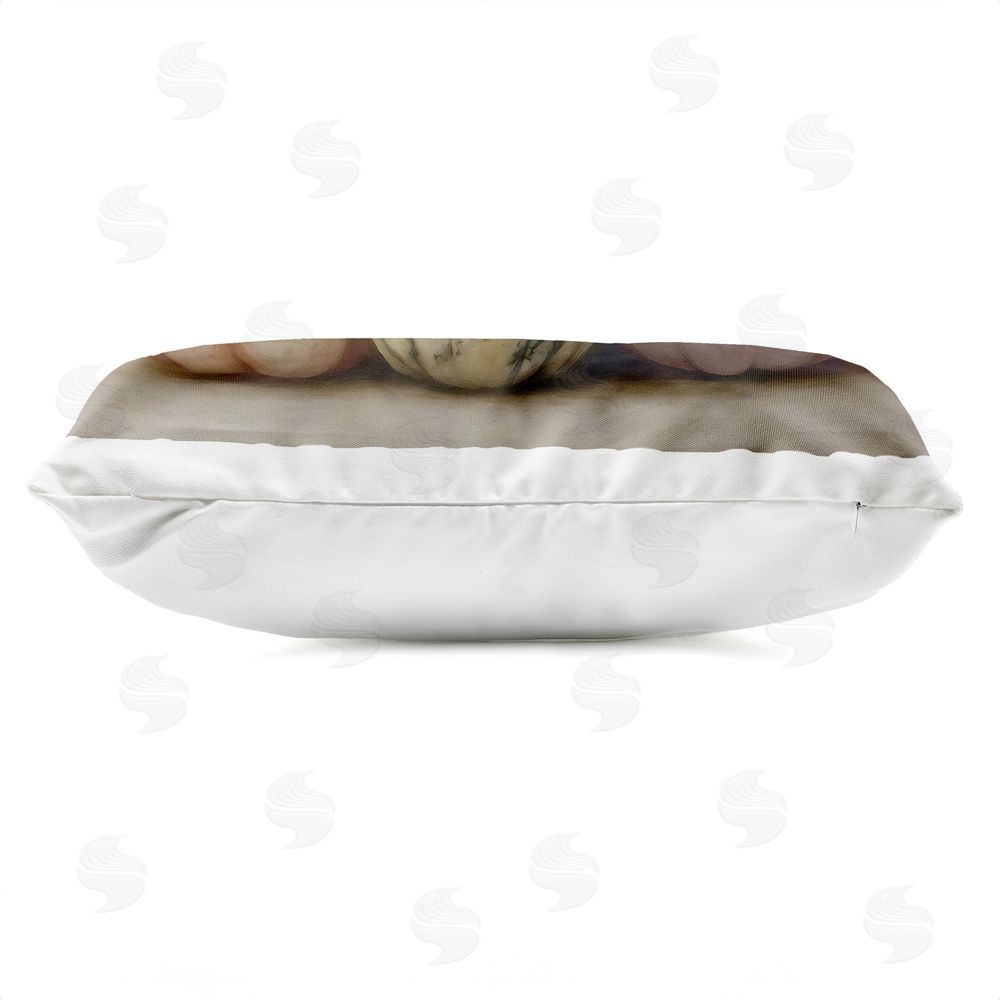 Arlington Prints Pastel Gourds on Vintage Pattern Outdoor Printed Lumbar Throw Pillow Side View with Zipper Detail