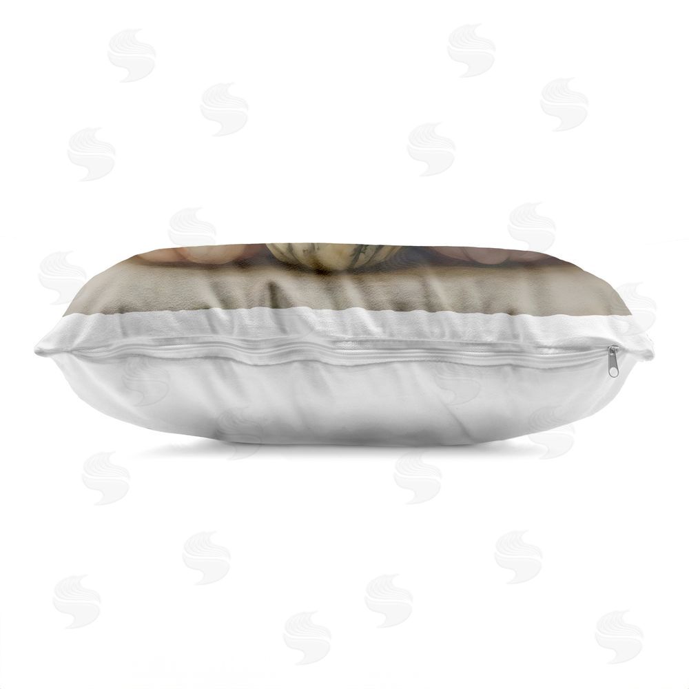 Arlington Prints Pastel Gourds on Vintage Pattern Printed Lumbar Throw Pillow Side View with Zipper Detail