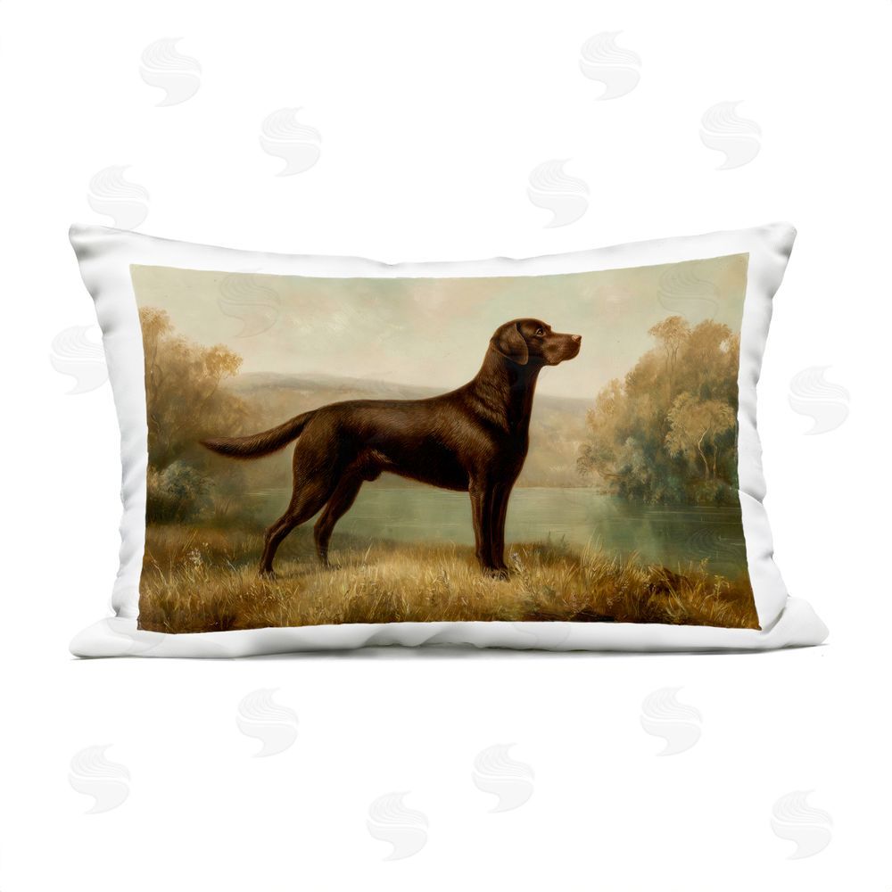 Petal Prints Design Brown Lab By The River Outdoor Printed Lumbar Throw Pillow