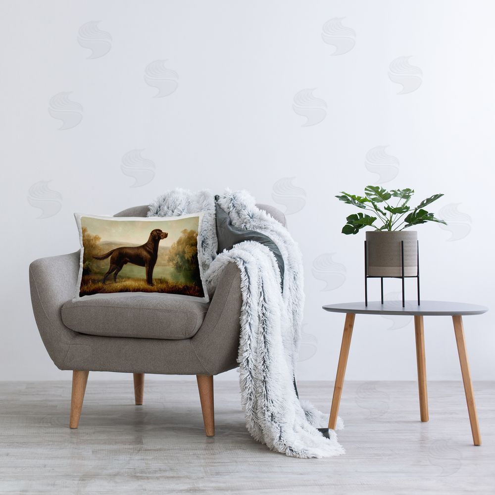 Petal Prints Design Brown Lab By The River Printed Lumbar Throw Pillow on Seat