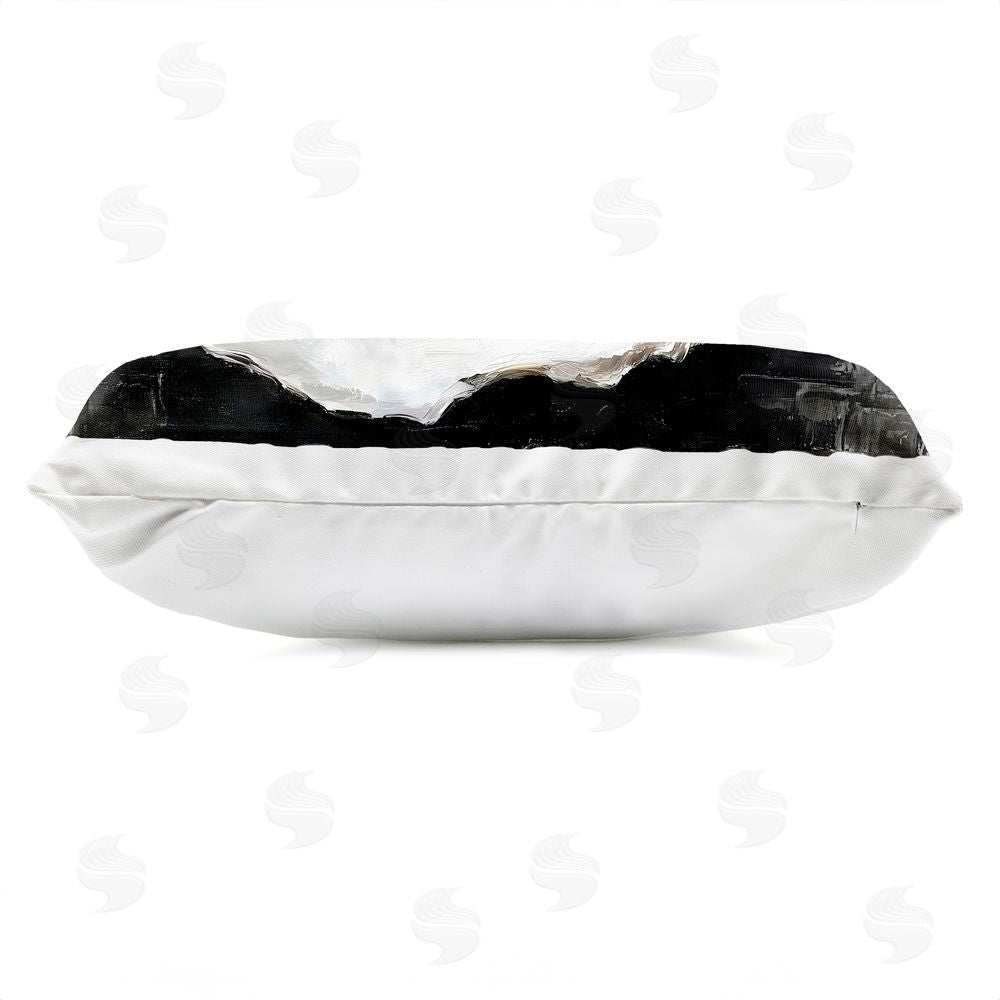 LSR Design Studio Black Oyster Pearlescent Shell Outdoor Printed Lumbar Throw Pillow Side View with Zipper Detail