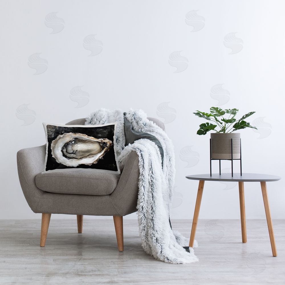 LSR Design Studio Black Oyster Pearlescent Shell Printed Lumbar Throw Pillow on Seat