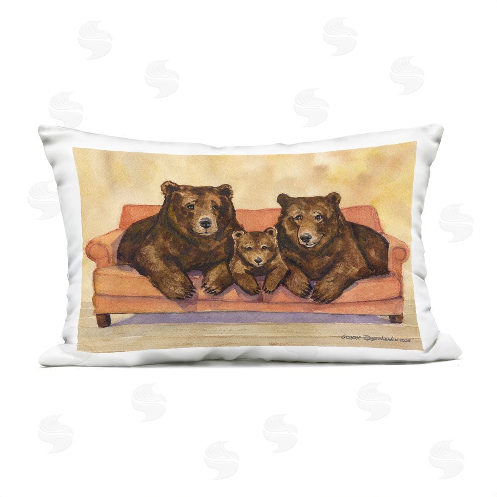 George Dyachenko Bear Family Trio Outdoor Printed Lumbar Throw Pillow