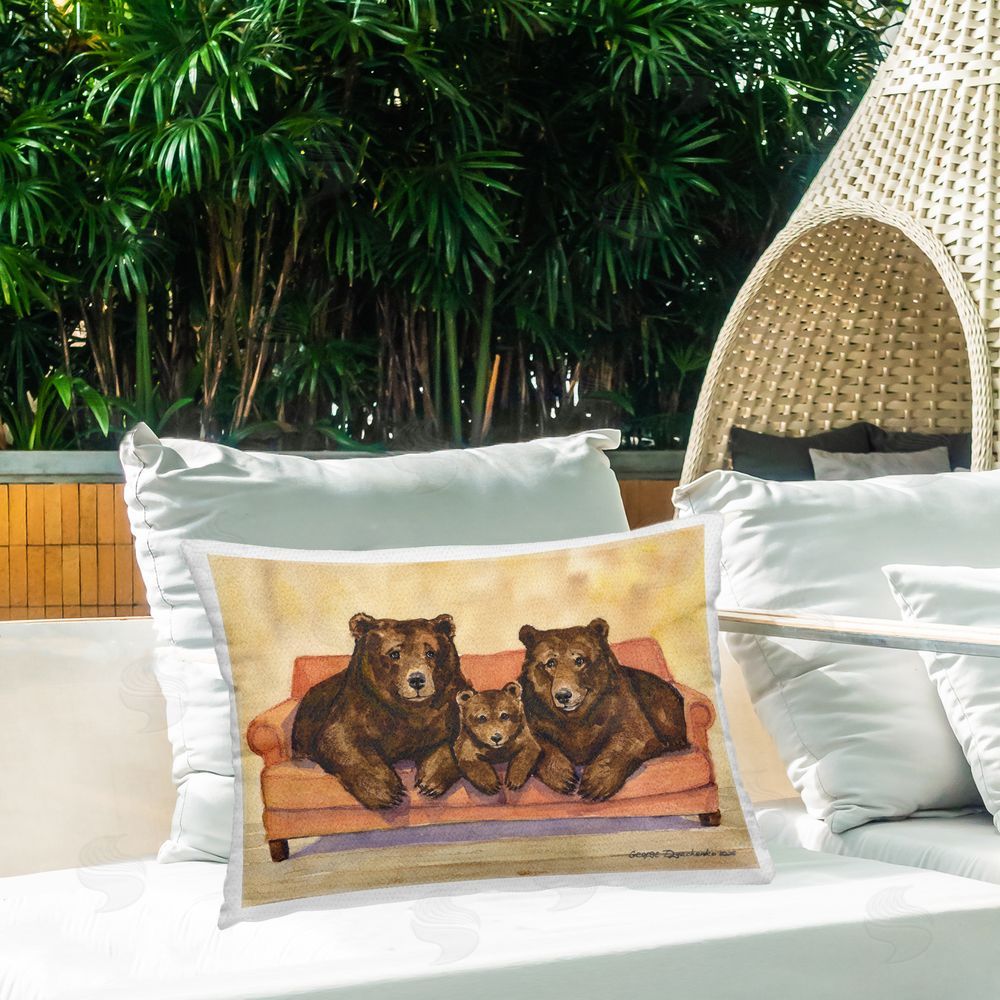 George Dyachenko Bear Family Trio Outdoor Printed Lumbar Throw Pillow on Seat