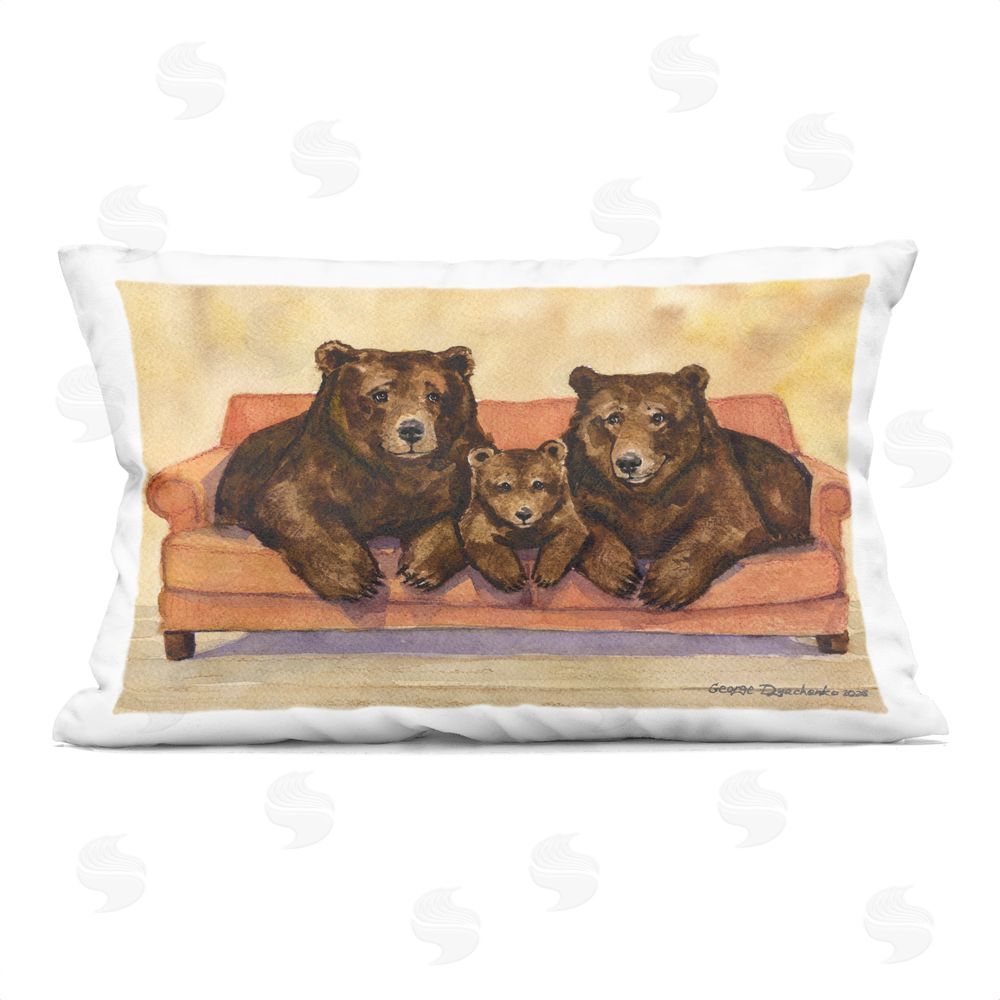 George Dyachenko Bear Family Trio Printed Lumbar Throw Pillow