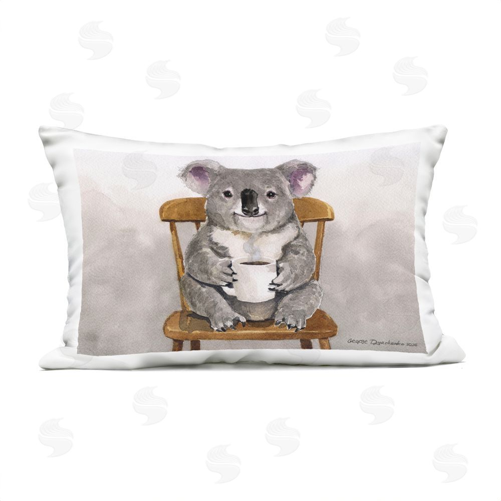 George Dyachenko Koala with Coffee Mug Outdoor Printed Lumbar Throw Pillow