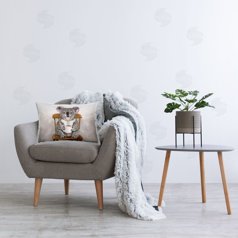 George Dyachenko Koala with Coffee Mug Printed Lumbar Throw Pillow on Seat