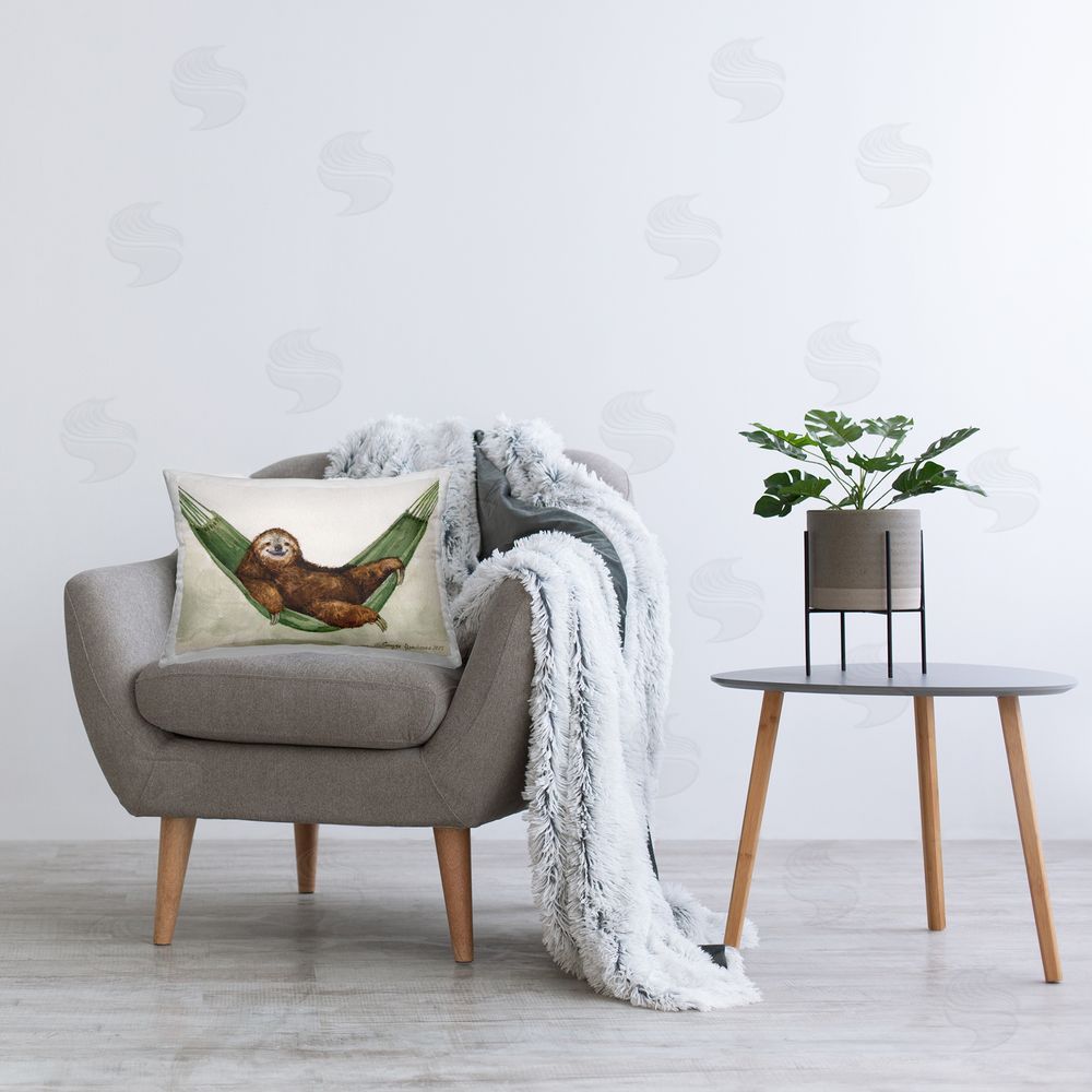 George Dyachenko Sloth On The Hammock Printed Lumbar Throw Pillow on Seat