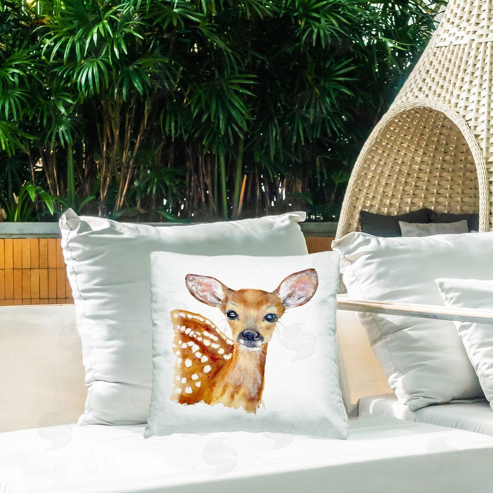 MB Cunningham Gentle Fawn Baby Animal Outdoor Quick-Dry Polyester Printed Square Pillow on Patio