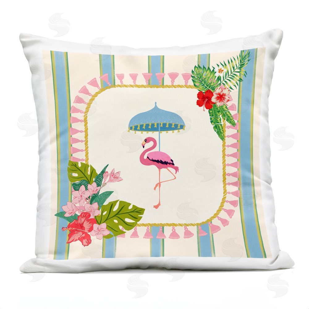 Radhika Modi Flamingo Tropics Umbrella Outdoor Quick-Dry Polyester Square Throw Pillow