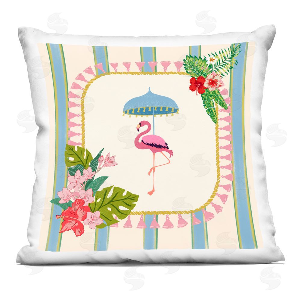 Radhika Modi Flamingo Tropics Umbrella Indoor Plush Polyester Square Throw Pillow