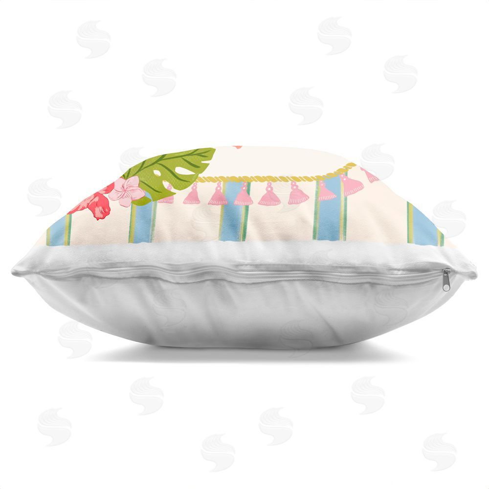 Radhika Modi Flamingo Tropics Umbrella Indoor Plush Polyester Square Throw Pillow Zipper Detail