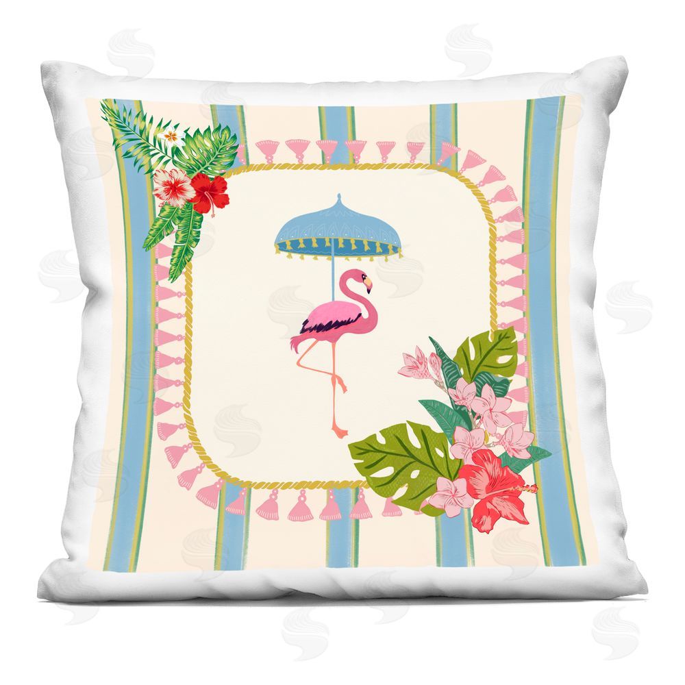 Radhika Modi Exotic Flamingo Tropics Indoor Plush Polyester Square Throw Pillow