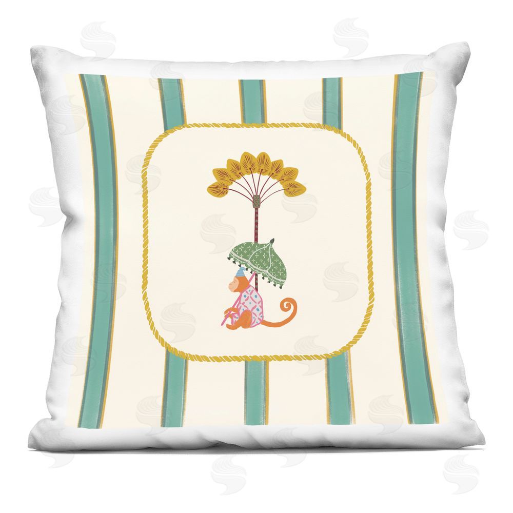 Radhika Modi Vintage Monkey & Umbrella Indoor Plush Polyester Square Throw Pillow