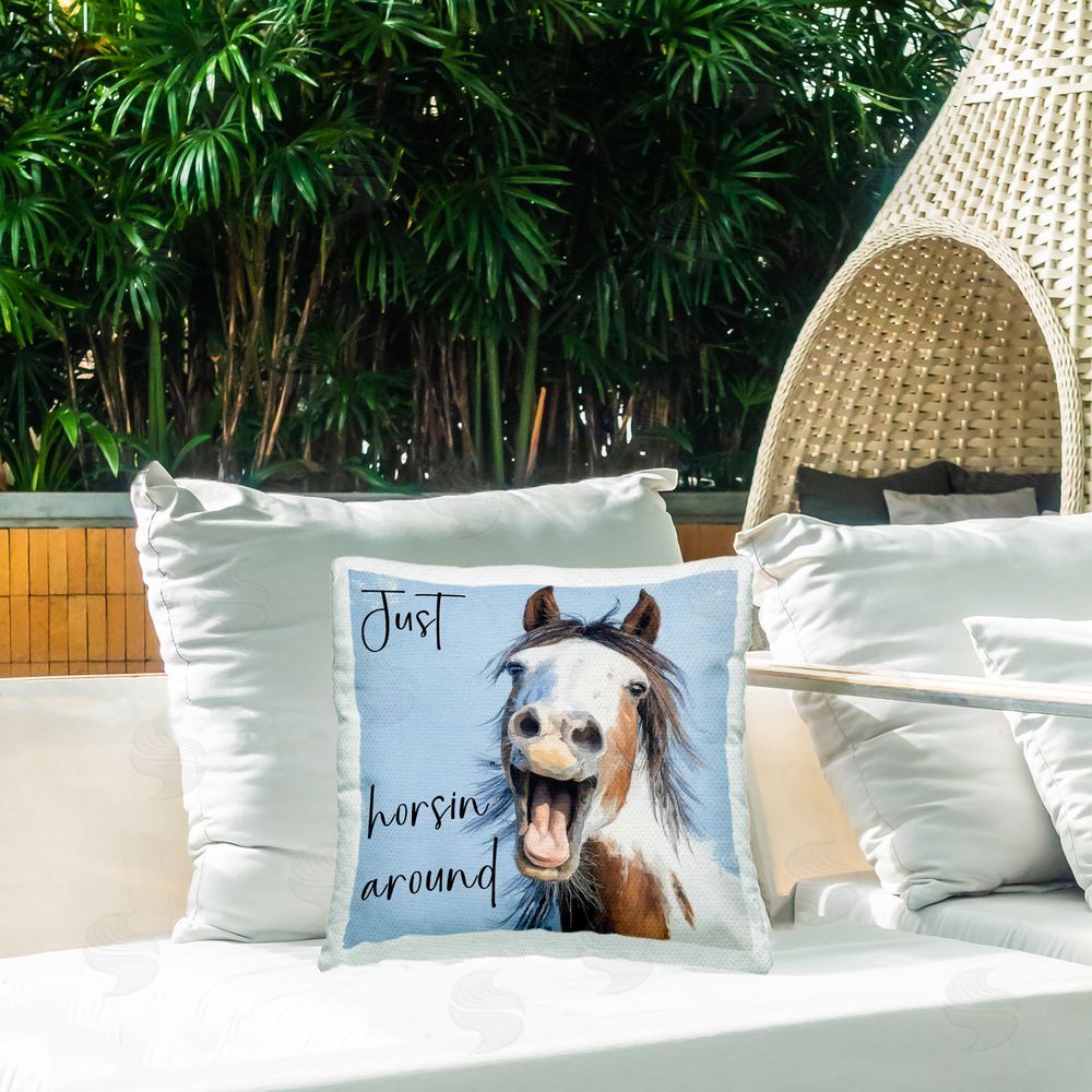 Kim Curinga Just Horsin' Around Outdoor Square Printed Throw Pillow on Seat