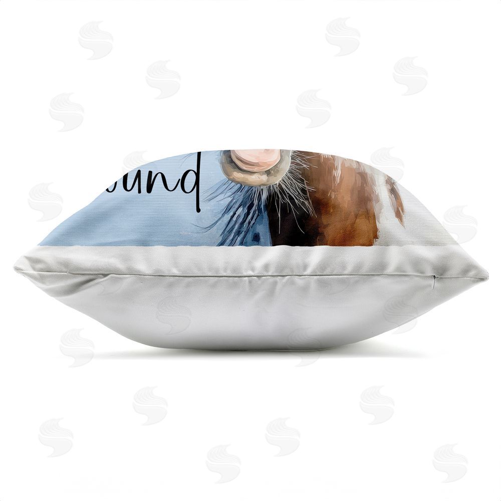 Kim Curinga Just Horsin' Around Outdoor Square Printed Throw Pillow Side View with Zipper Detail