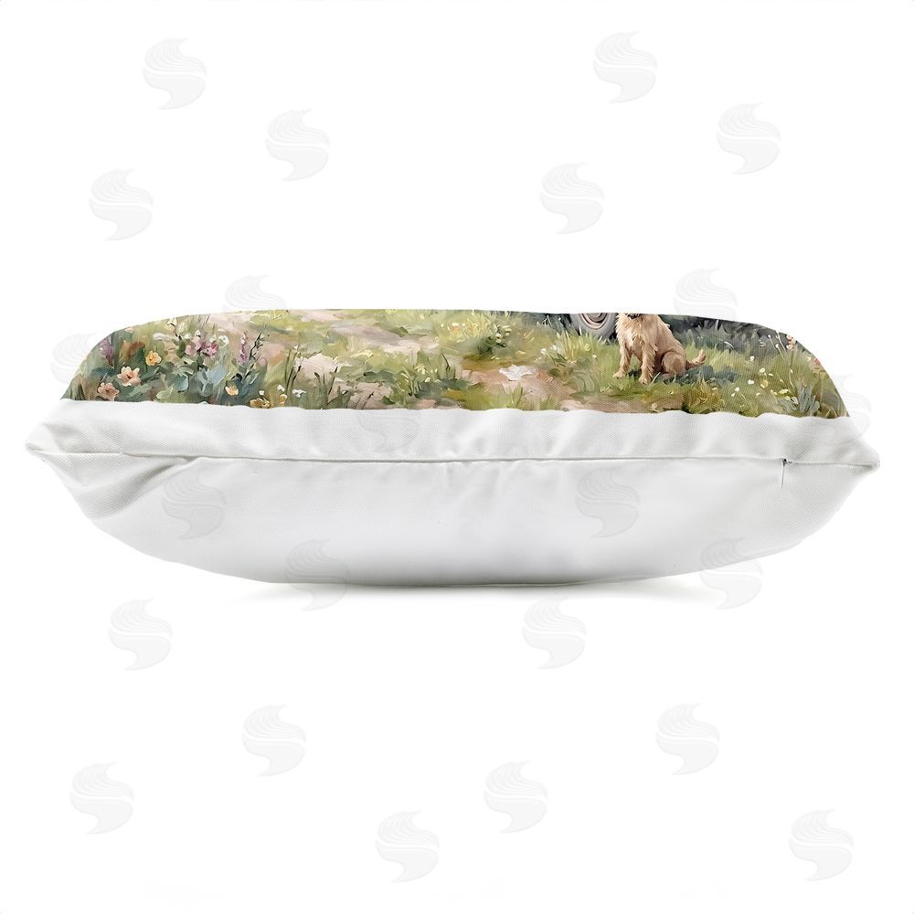 Tabz Jones Proud Dog by Truckload of Flowers Outdoor Printed Lumbar Throw Pillow Side View with Zipper Detail