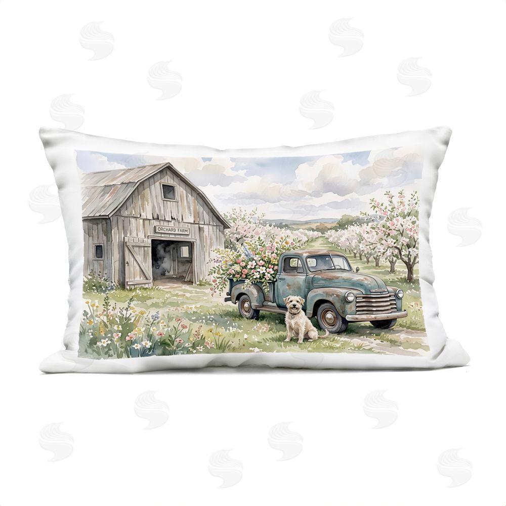 Tabz Jones Spring Orchard and Truck Outdoor Printed Lumbar Throw Pillow