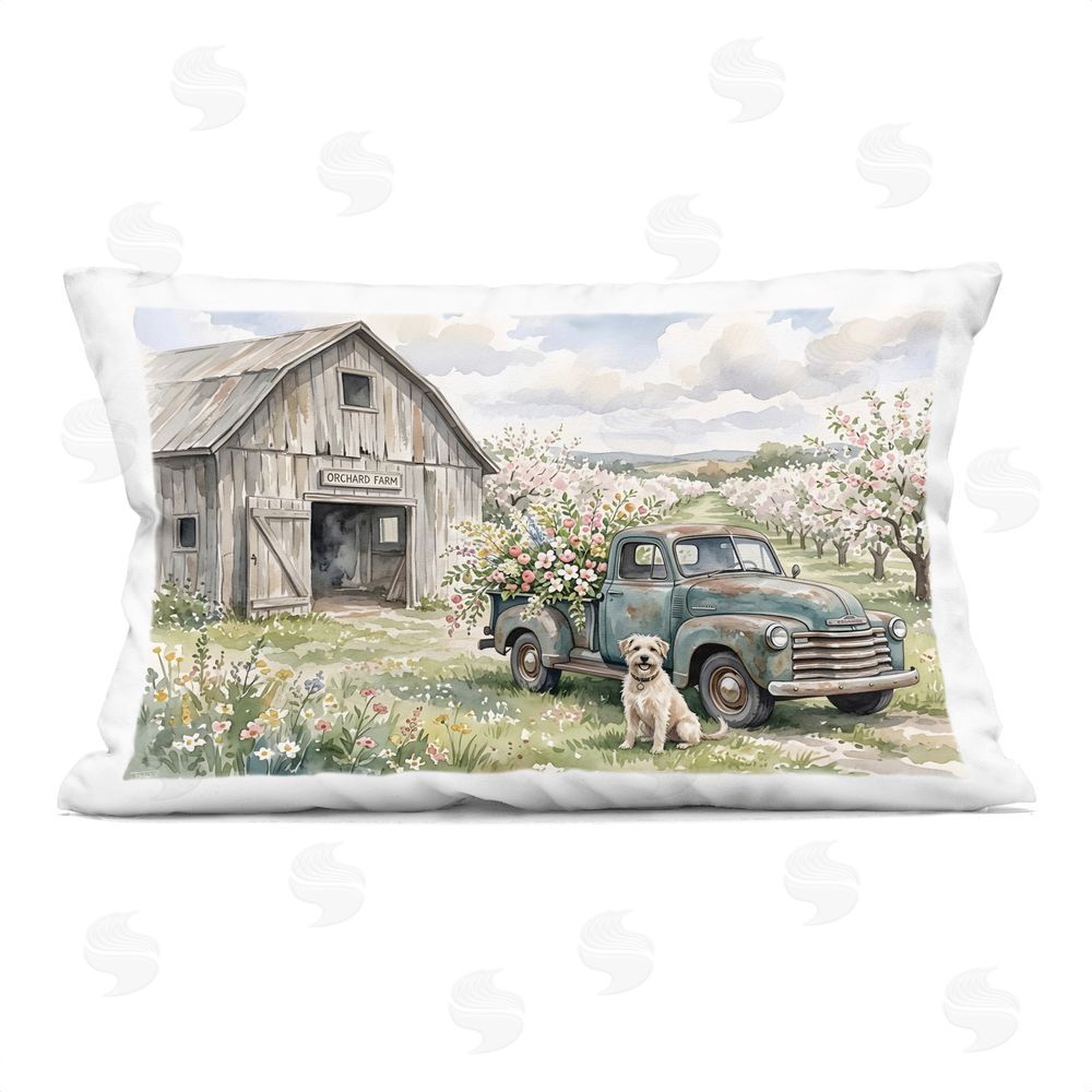 Tabz Jones Spring Orchard and Truck Printed Lumbar Throw Pillow