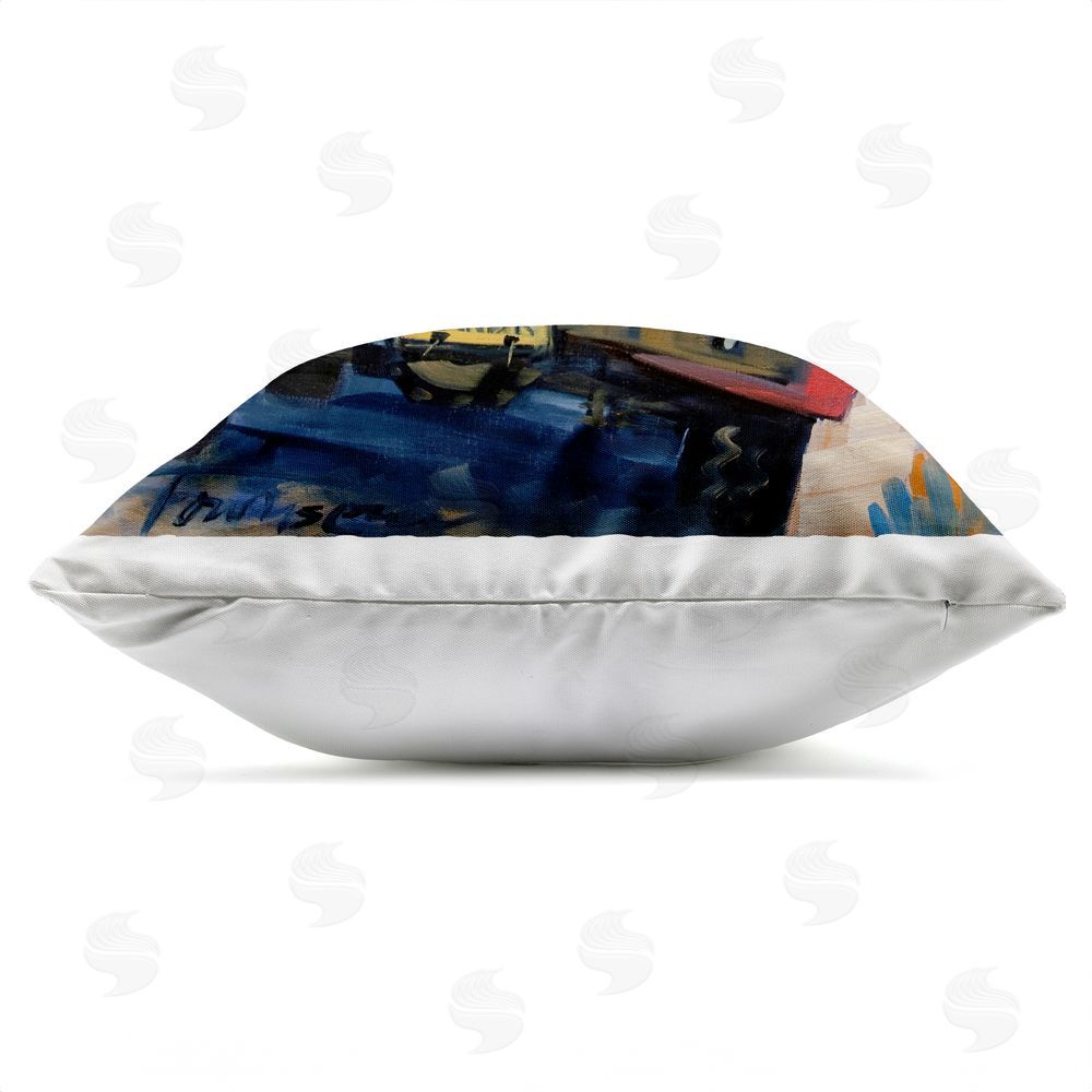 CR Townsend Wander Truck Through Wheat Grass Outdoor Square Printed Throw Pillow Side View with Zipper Detail