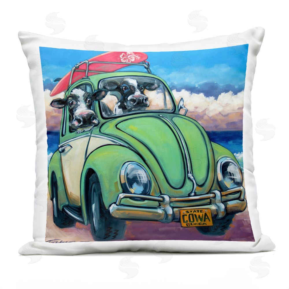 CR Townsend Cowabunga Surfer Cows Outdoor Square Printed Throw Pillow