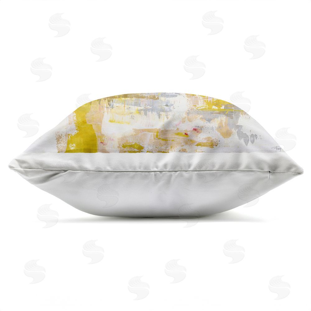 Design Fabrikken New Age Yellow Abstract Outdoor Square Printed Throw Pillow Side View with Zipper Detail