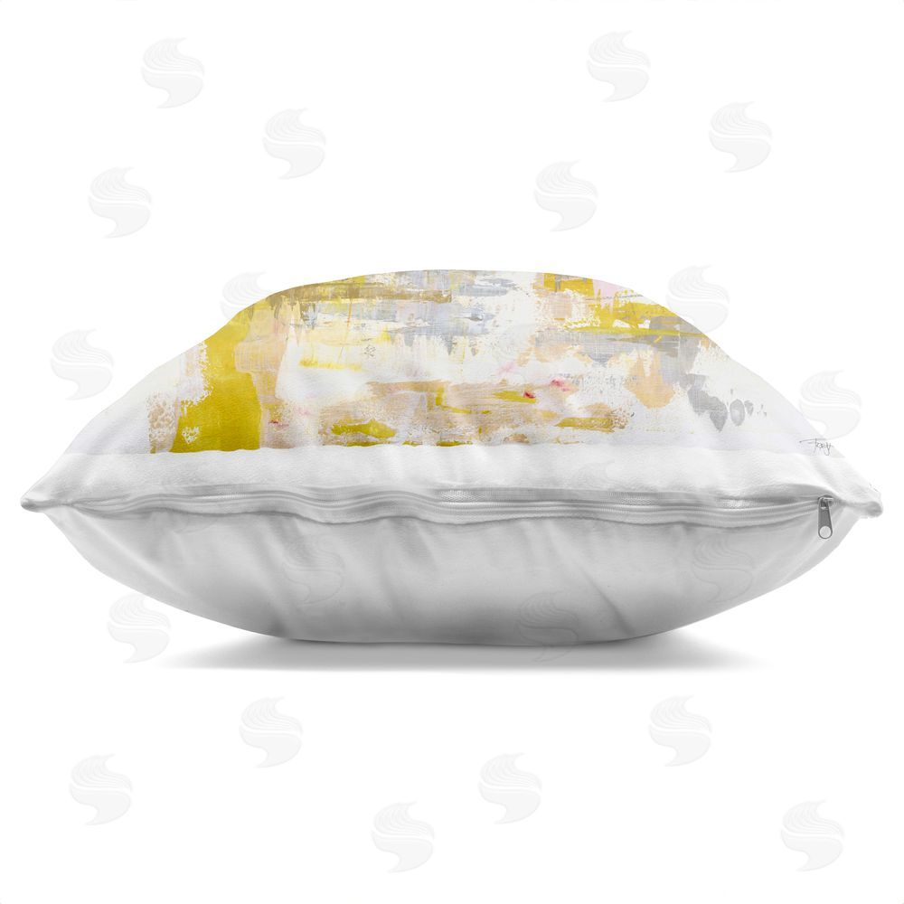 Design Fabrikken New Age Yellow Abstract Square Printed Throw Pillow Side View with Zipper Detail