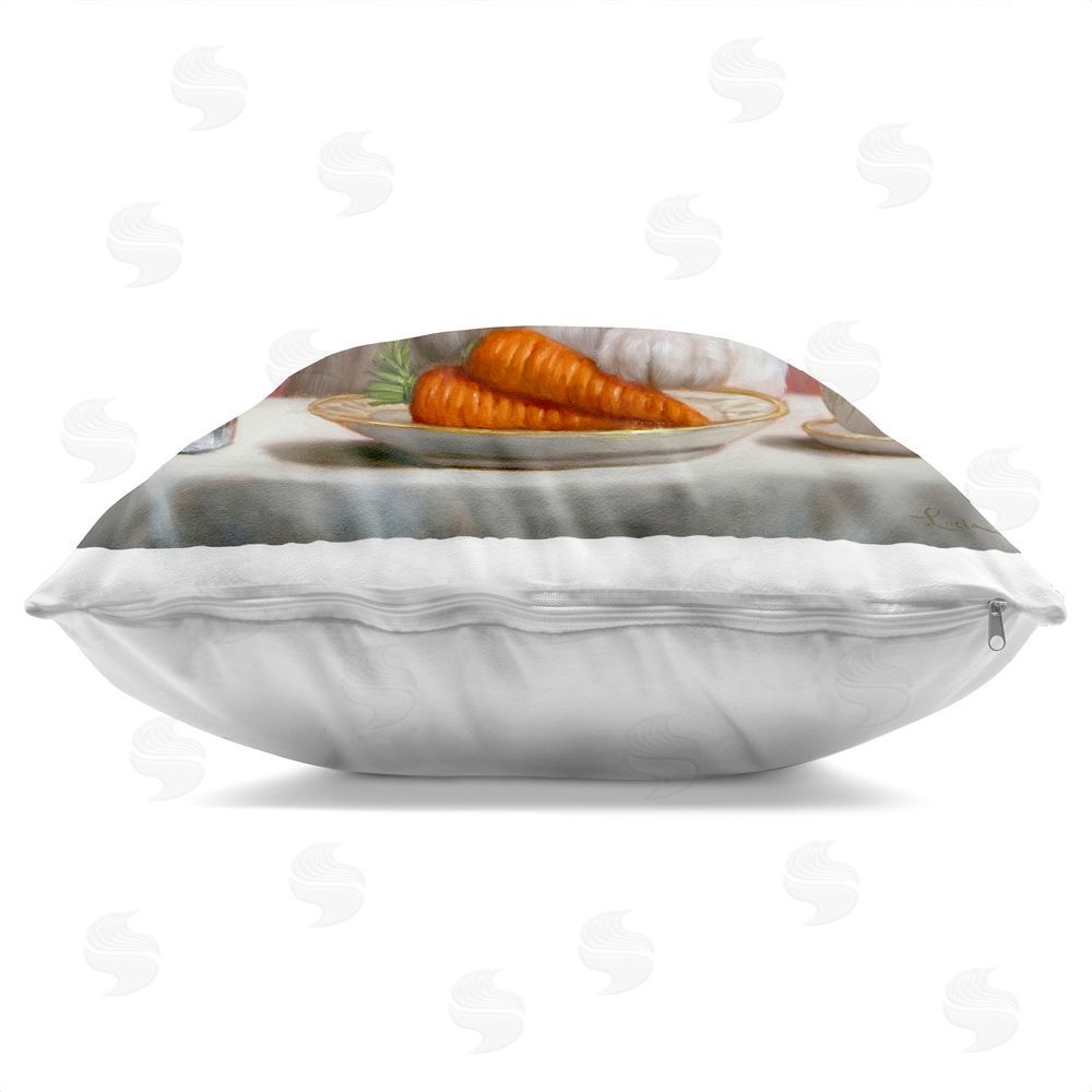 Lucia Heffernan Bun Appetit Rabbit Dining Square Printed Throw Pillow Side View with Zipper Detail