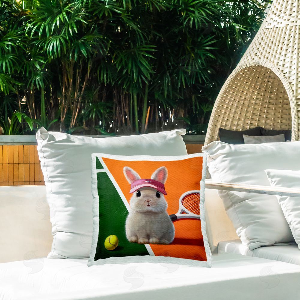 Lucia Heffernan Match Ready Tennis Bunny Outdoor Square Printed Throw Pillow on Seat