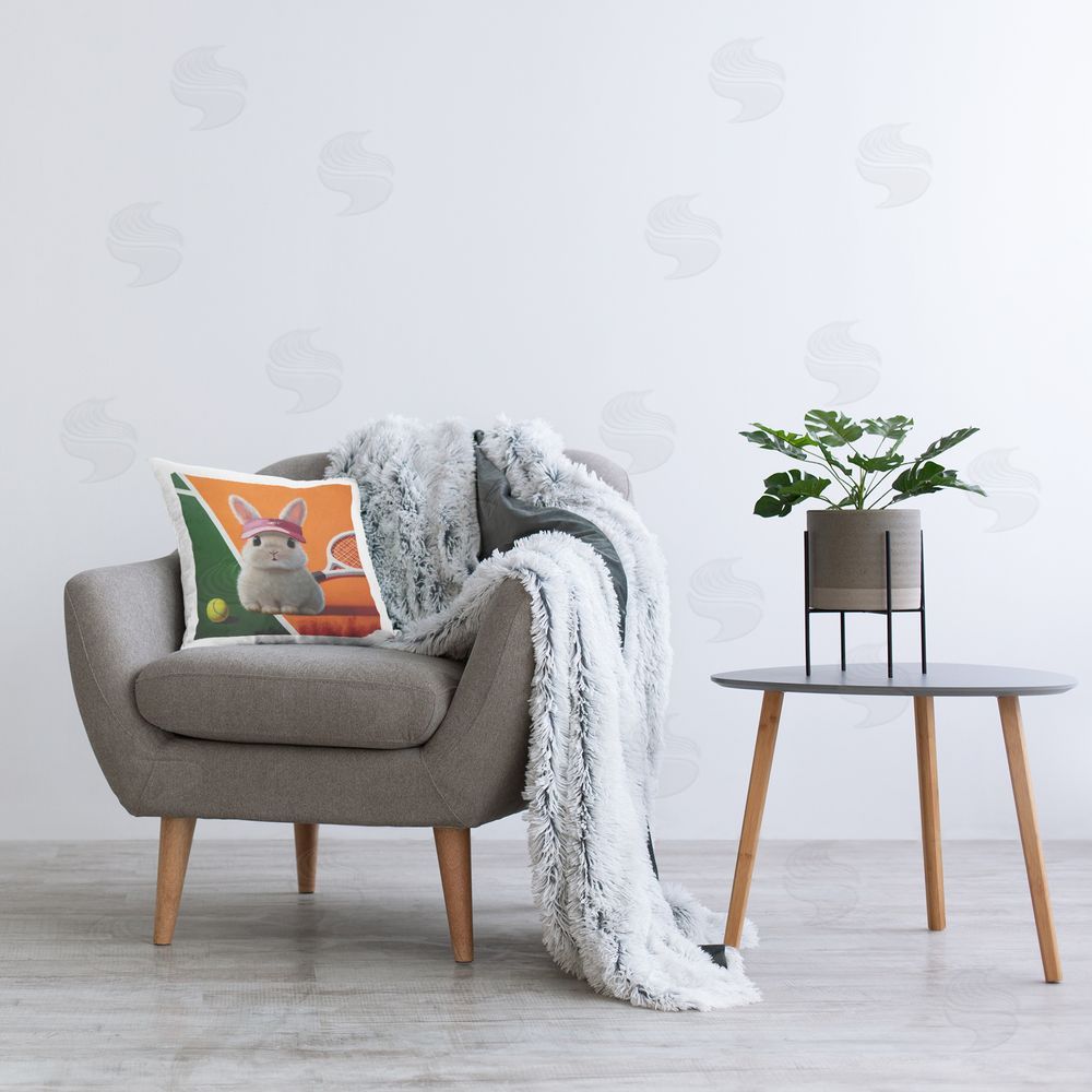 Lucia Heffernan Match Ready Tennis Bunny Square Printed Throw Pillow on Seat