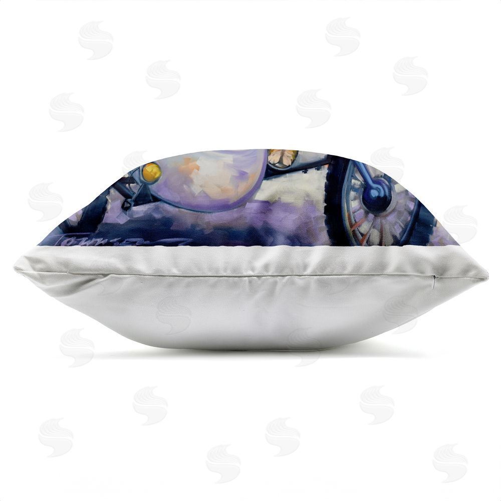 CR Townsend All Doggled Up Sidecar Outdoor Square Printed Throw Pillow Side View with Zipper Detail