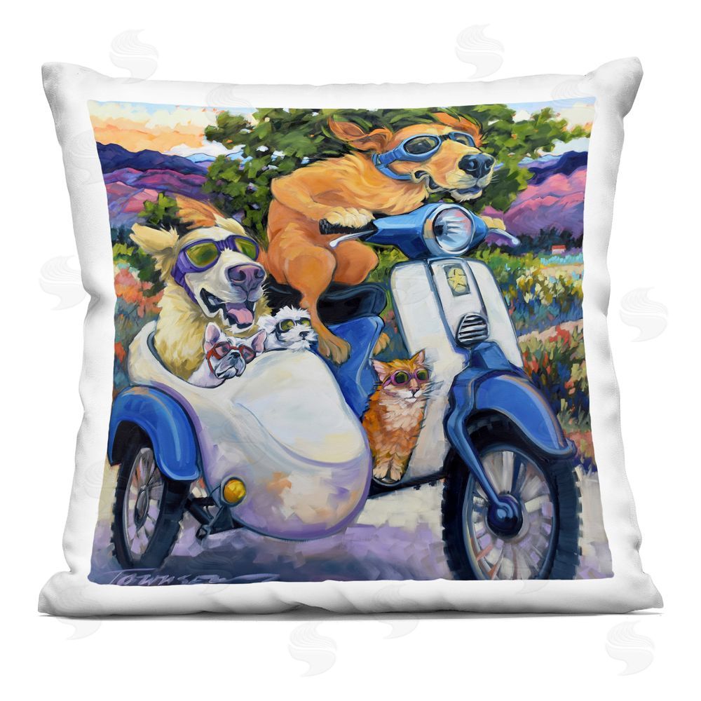 CR Townsend All Doggled Up Sidecar Square Printed Throw Pillow