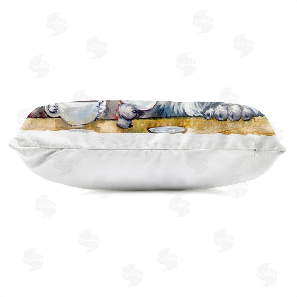 CR Townsend Pets Wired At The Cafe Outdoor Printed Lumbar Throw Pillow Side View with Zipper Detail