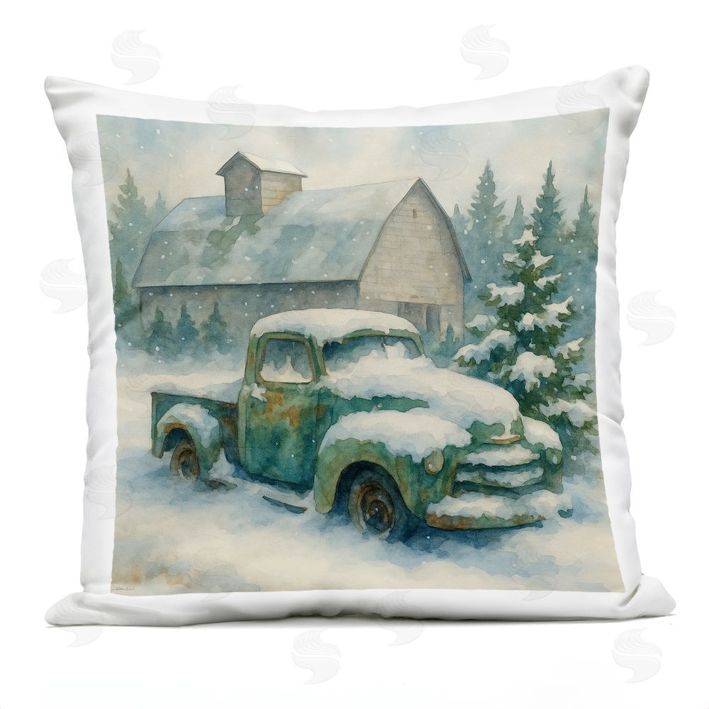 Antony Smith Snow Frosted Vintage Truck Outdoor Square Printed Throw Pillow