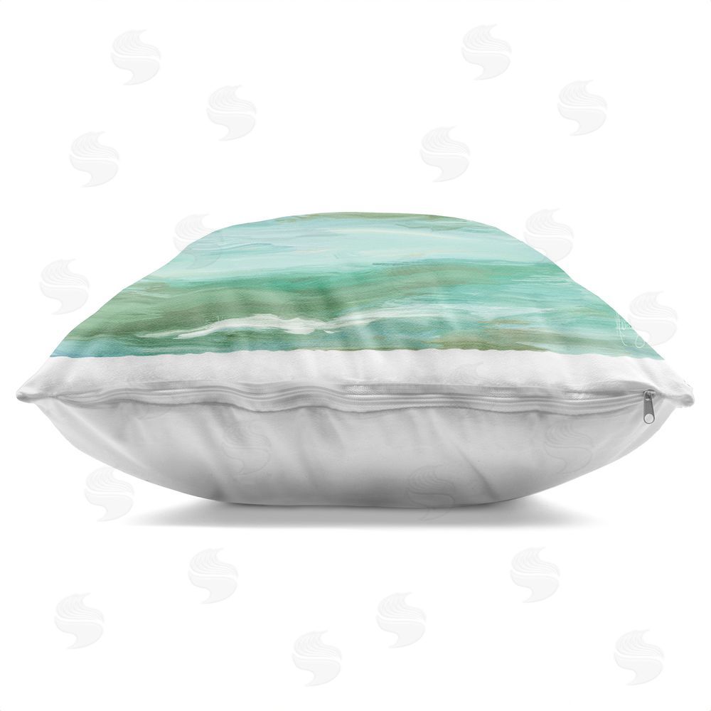 Pam Britton Aqua & Navy Sea Waves Indoor Plush Polyester Square Throw Pillow Zipper Detail