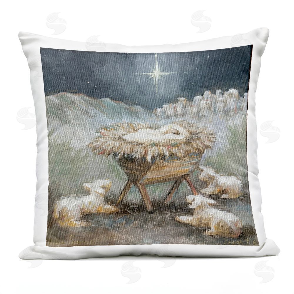 Linda Sperruzzi Oh Holy Night Lambs Outdoor Square Printed Throw Pillow