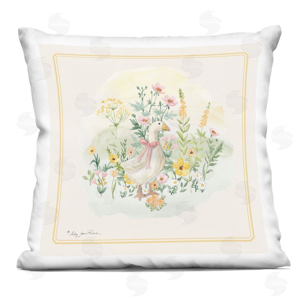 Audrey Jeanne Roberts Spring Goose in the Garden Indoor Plush Polyester Square Throw Pillow