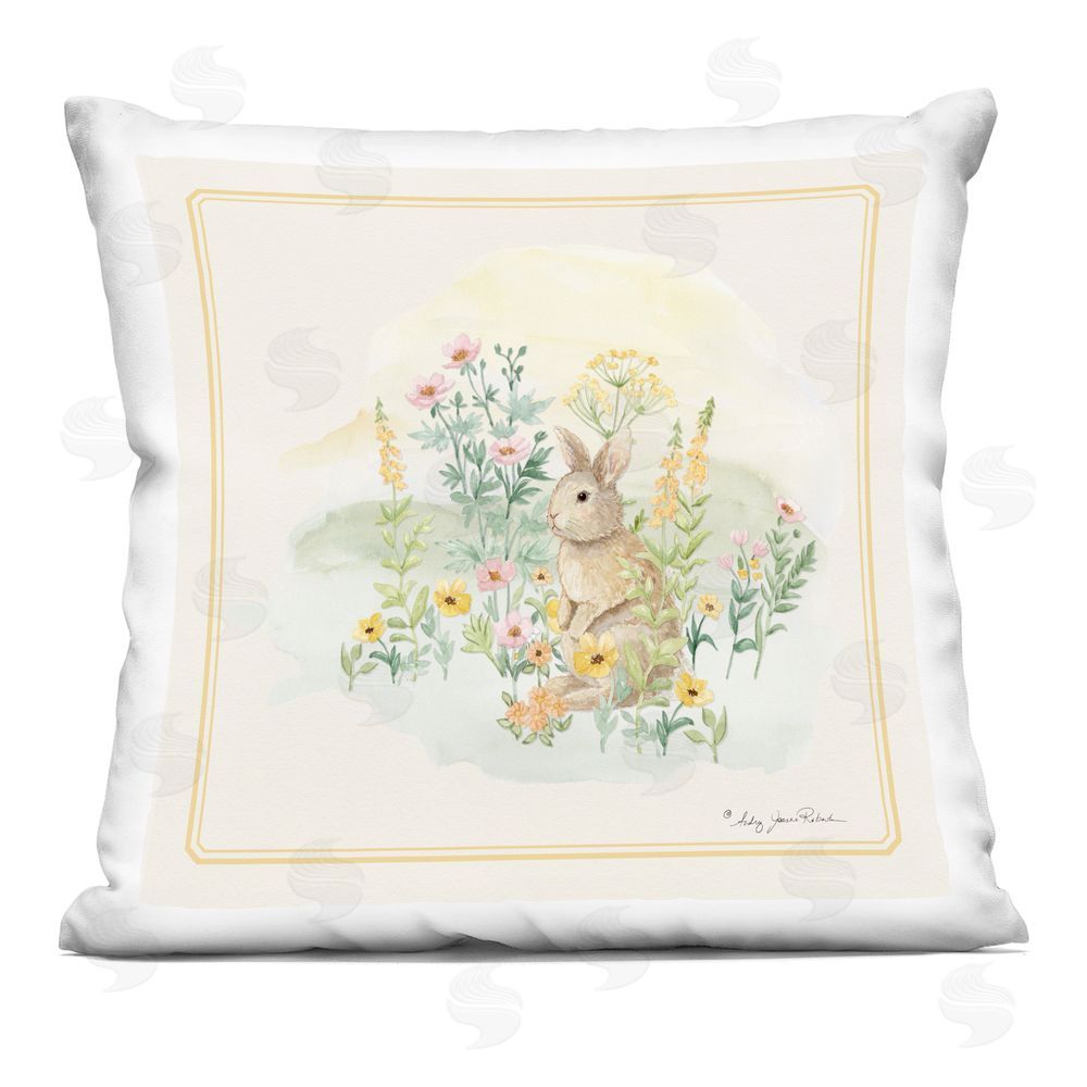 Audrey Jeanne Roberts Spring Bunny in the Garden Indoor Plush Polyester Square Throw Pillow