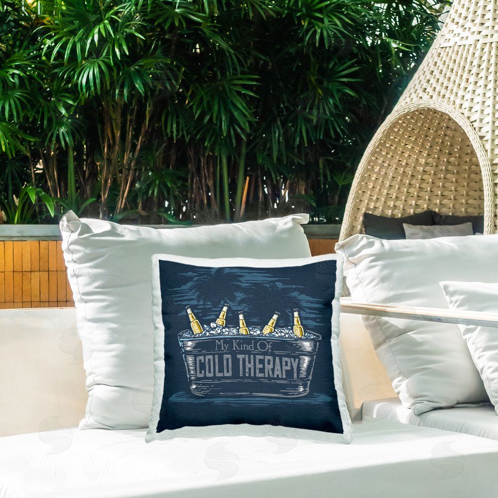 Jedco Brands Inc. My Kind Of Cold Therapy Outdoor Quick-Dry Polyester Printed Square Pillow on Patio