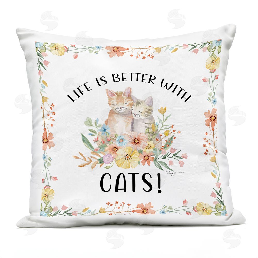 Audrey Jeanne Roberts Life Is Better With Cats Outdoor Quick-Dry Polyester Square Throw Pillow