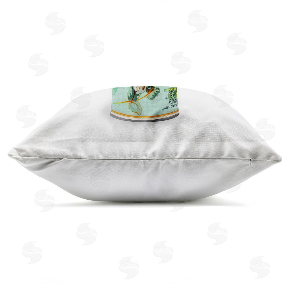 Val Rhodes Lilies in Retro Tin Outdoor Square Printed Throw Pillow Side View with Zipper Detail