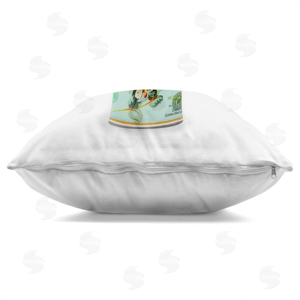 Val Rhodes Lilies in Retro Tin Square Printed Throw Pillow Side View with Zipper Detail