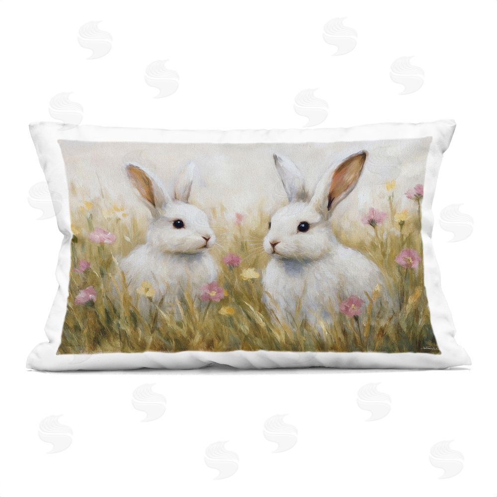 Antony Smith Bunny Pair & Speckled Blooms Indoor Plush Polyester Lumbar Pillow