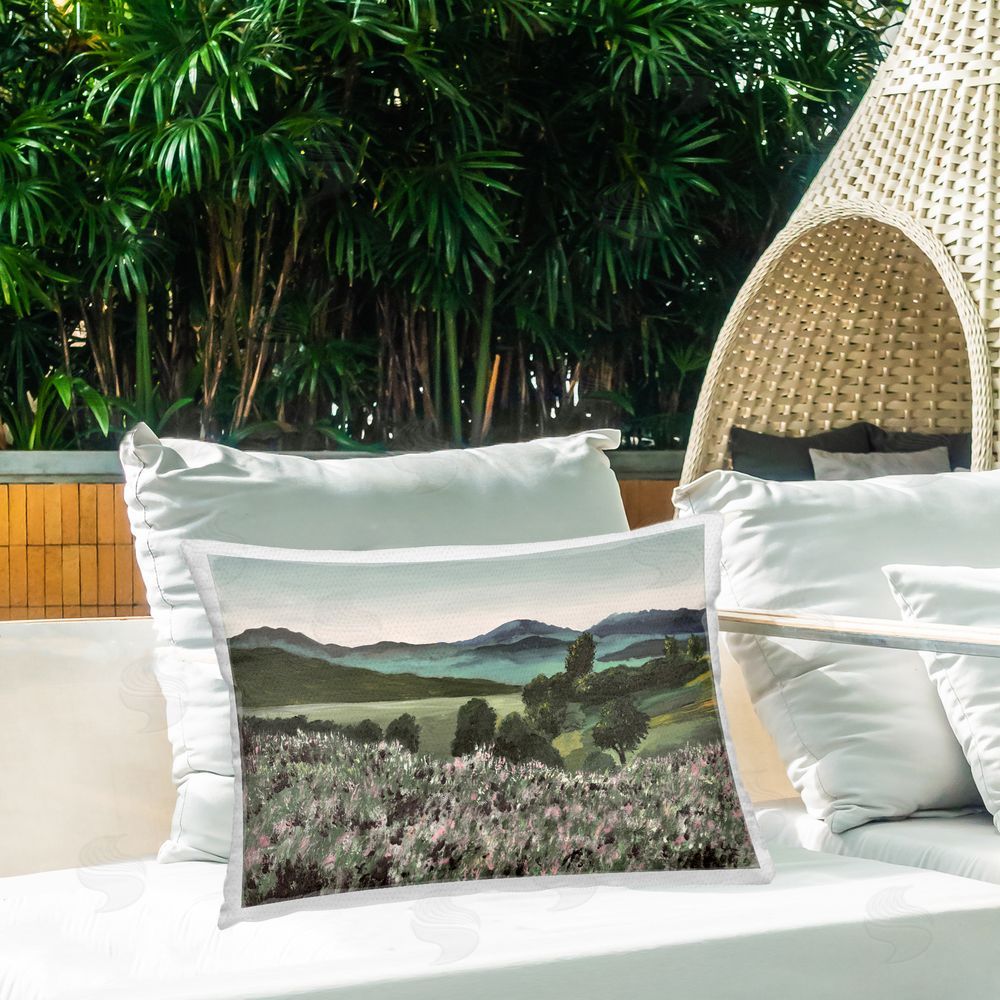 Lee Ann Zirbes Windblown Meadow Blooms Outdoor Printed Lumbar Throw Pillow on Seat