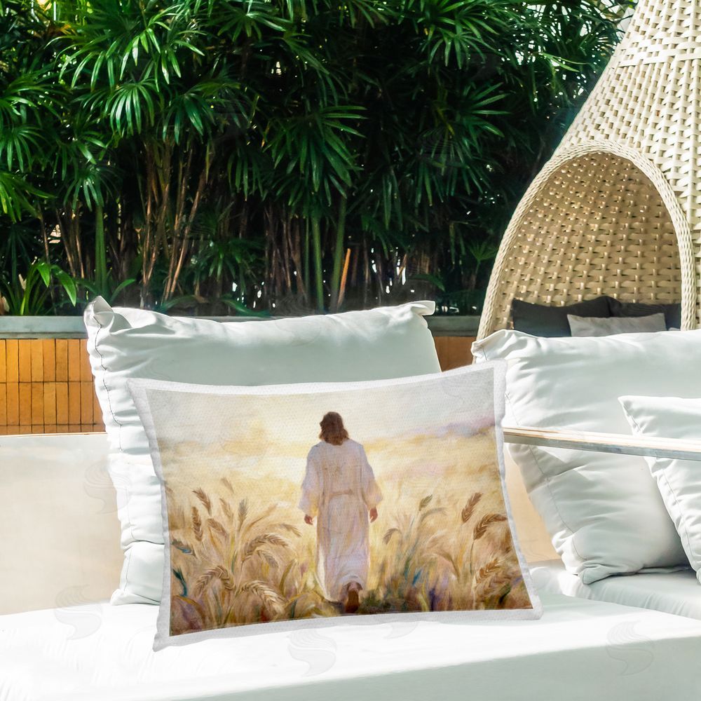 Kim Allen In His Steps Walking Faithfully Outdoor Printed Lumbar Throw Pillow on Seat