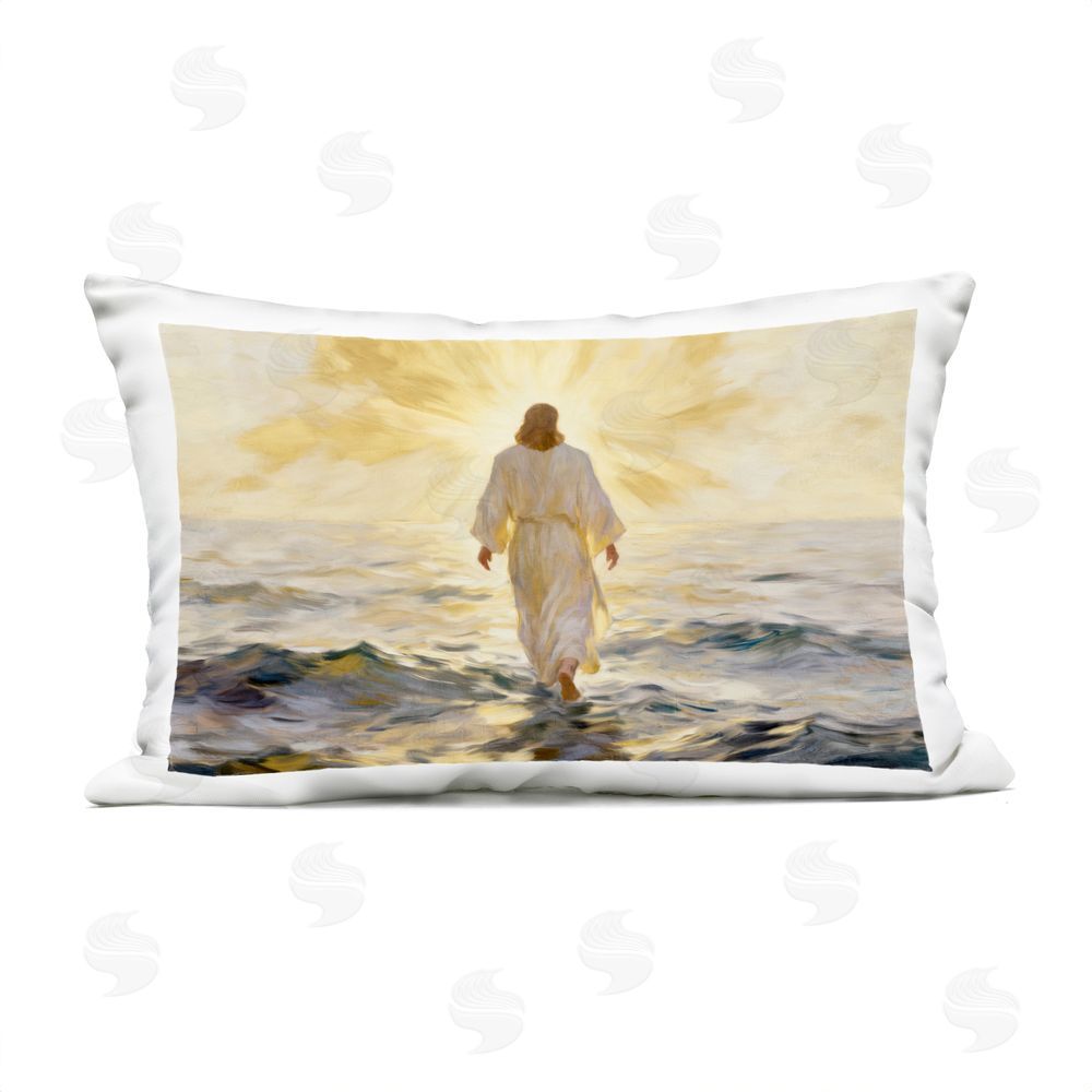 Kim Allen Golden Walk Spiritual Figure Outdoor Printed Lumbar Throw Pillow