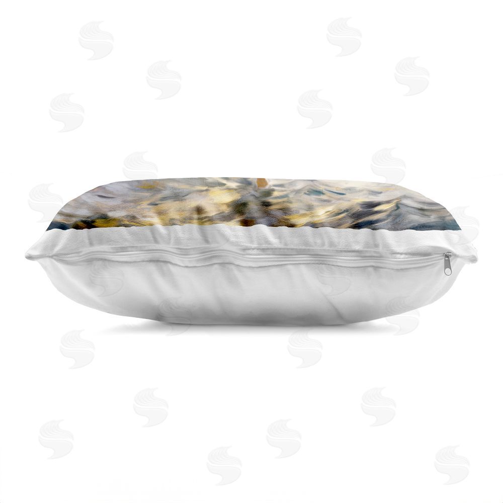 Kim Allen Golden Walk Spiritual Figure Printed Lumbar Throw Pillow Side View with Zipper Detail