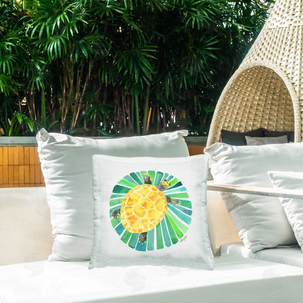Hillary Holt Lotus Garden Turtle Outdoor Square Printed Throw Pillow on Seat